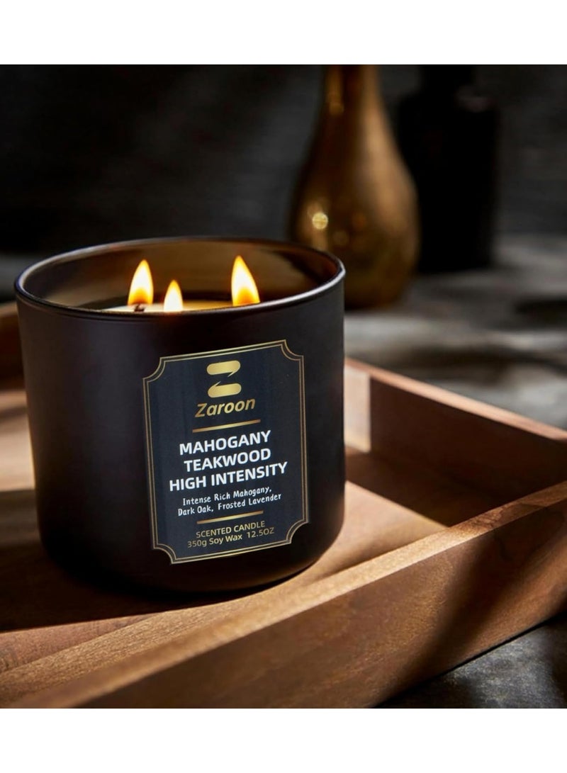 Zaroon Luxury Mahogany Teakwood Soy Wax Candle – 12.5 oz Triple Wick Scented Candle, 45 Hour Burn Time, Long Lasting Home Fragrance - Image 3